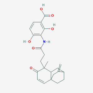 molecular formula C24H27NO6 B13391825 2,4-Dihydroxy-3-[3-(5-methyl-9-methylidene-4-oxo-5-tricyclo[6.2.2.01,6]dodec-2-enyl)propanoylamino]benzoic acid 