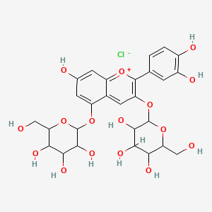 molecular formula C27H31ClO16 B13391847 2-[2-(3,4-Dihydroxyphenyl)-7-hydroxy-3-[3,4,5-trihydroxy-6-(hydroxymethyl)oxan-2-yl]oxychromenylium-5-yl]oxy-6-(hydroxymethyl)oxane-3,4,5-triol;chloride 