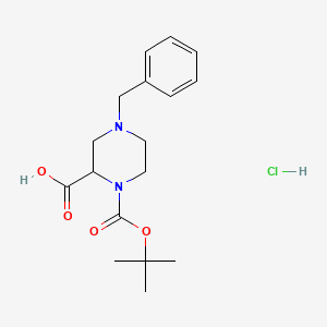 molecular formula C17H25ClN2O4 B13391881 4-Benzyl-1-(tert-butoxycarbonyl)piperazine-2-carboxylic acid hydrochloride 
