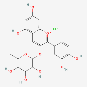 molecular formula C21H21ClO10 B13391904 2-(3,4-dihydroxyphenyl)-5,7-dihydroxy-3-{[(2S,3R,4R,5R,6S)-3,4,5-trihydroxy-6-methyloxan-2-yl]oxy}-1lambda-chromen-1-ylium chloride 