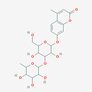 molecular formula C22H28O12 B13391944 7-(((2S,3R,4S,5S,6R)-3,5-Dihydroxy-6-(hydroxymethyl)-4-(((2S,3S,4R,5S,6S)-3,4,5-trihydroxy-6-methyltetrahydro-2H-pyran-2-yl)oxy)tetrahydro-2H-pyran-2-yl)oxy)-4-methyl-2H-chromen-2-one 
