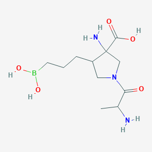 molecular formula C11H22BN3O5 B13392055 3-amino-1-(2-aminopropanoyl)-4-(3-boronopropyl)pyrrolidine-3-carboxylic acid 