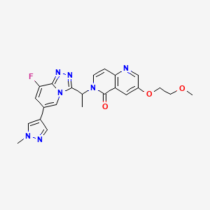 molecular formula C23H22FN7O3 B13392093 6-[1-[8-Fluoro-6-(1-methylpyrazol-4-yl)-[1,2,4]triazolo[4,3-a]pyridin-3-yl]ethyl]-3-(2-methoxyethoxy)-1,6-naphthyridin-5-one 