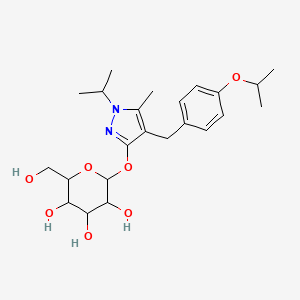 molecular formula C23H34N2O7 B13392108 2-(Hydroxymethyl)-6-[5-methyl-1-propan-2-yl-4-[(4-propan-2-yloxyphenyl)methyl]pyrazol-3-yl]oxyoxane-3,4,5-triol 