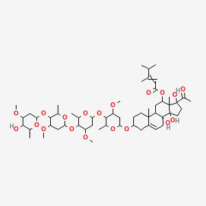 molecular formula C56H90O19 B13392167 [17-Acetyl-8,14,17-trihydroxy-3-[5-[5-[5-(5-hydroxy-4-methoxy-6-methyloxan-2-yl)oxy-4-methoxy-6-methyloxan-2-yl]oxy-4-methoxy-6-methyloxan-2-yl]oxy-4-methoxy-6-methyloxan-2-yl]oxy-10,13-dimethyl-1,2,3,4,7,9,11,12,15,16-decahydrocyclopenta[a]phenanthren-12-yl] 3,4-dimethylpent-2-enoate CAS No. 96829-53-7