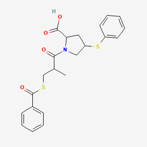 molecular formula C22H23NO4S2 B13392344 1-[3-(Benzoylsulfanyl)-2-methylpropanoyl]-4-(phenylsulfanyl)proline 
