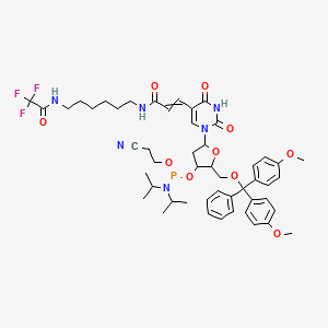 molecular formula C50H62F3N6O10P B13392732 (2R,3S,5R)-2-((Bis(4-methoxyphenyl)(phenyl)methoxy)methyl)-5-(2,4-dioxo-5-((E)-3-oxo-3-((6-(2,2,2-trifluoroacetamido)hexyl)amino)prop-1-en-1-yl)-3,4-dihydropyrimidin-1(2H)-yl)tetrahydrofuran-3-yl (2-cyanoethyl) diisopropylphosphoramidite 
