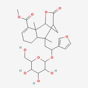molecular formula C27H36O11 B13392807 methyl (1S,2R,7S,8S,9R)-8-[(2R)-2-(furan-3-yl)-2-[(2R,3R,4S,5S,6R)-3,4,5-trihydroxy-6-(hydroxymethyl)oxan-2-yl]oxyethyl]-2,8-dimethyl-10-oxo-11-oxatricyclo[7.2.1.0^{2,7]dodec-3-ene-3-carboxylate 