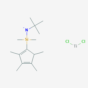 molecular formula C15H28Cl2NSiTi- B13392844 Tert-butyl-[dimethyl-(2,3,4,5-tetramethylcyclopenta-1,3-dien-1-yl)silyl]azanide;dichlorotitanium 