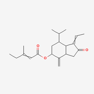 molecular formula C21H30O3 B13392846 2-Pentenoic acid, 3-methyl-,1-ethylideneoctahydro-4-methylene-7-(1-methylethyl)-2-oxo-1H-inden-5-yl ester, [3aR-[1Z,3aa,5a(E),7b,7ab]]- 