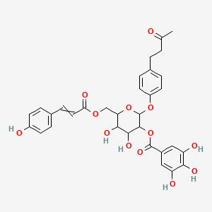 molecular formula C32H32O13 B13392871 2-Butanone, 4-[4-[[6-O-[(2E)-3-(4-hydroxyphenyl)-1-oxo-2-propen-1-yl]-2-O-(3,4,5-trihydroxybenzoyl)-beta-D-glucopyranosyl]oxy]phenyl]- 
