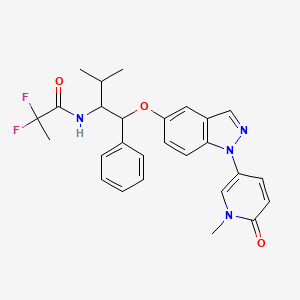 molecular formula C27H28F2N4O3 B13392908 2,2-difluoro-N-[3-methyl-1-[1-(1-methyl-6-oxopyridin-3-yl)indazol-5-yl]oxy-1-phenylbutan-2-yl]propanamide 