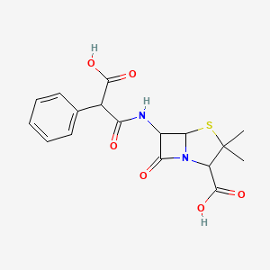 molecular formula C17H18N2O6S B13392979 4-Thia-1-azabicyclo[3.2.0]heptane-2-carboxylic acid, 6-[(2-carboxy-2-phenylacetyl)amino]-3,3-dimethyl-7-oxo-, (2S,5R,6R)- 