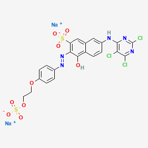 molecular formula C22H14Cl3N5Na2O9S2 B13392990 2-Naphthalenesulfonic acid, 4-hydroxy-3-((4-(2-(sulfooxy)ethoxy)phenyl)azo)-7-((2,5,6-trichloro-4-pyrimidinyl)amino)-, disodium salt CAS No. 71701-31-0