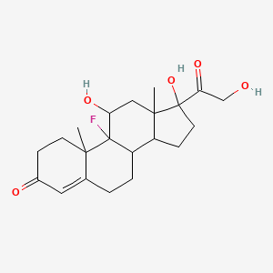 molecular formula C21H29FO5 B13393076 9baFluoroa1,10adihydroxya1a(2ahydroxyacetyl)a9a,11aadimethyla1H,2H,3H,3aH,3bH,4H,5H,7H,8H,9H,9aH,9bH,10H,11H,11aHacyclopenta[a]phenanthrena7aone 