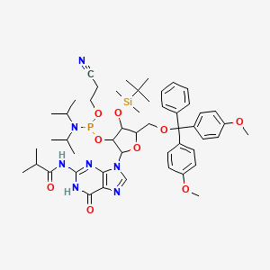 molecular formula C50H68N7O9PSi B13393153 N-[9-[5-[[bis(4-methoxyphenyl)-phenylmethoxy]methyl]-4-[tert-butyl(dimethyl)silyl]oxy-3-[2-cyanoethoxy-[di(propan-2-yl)amino]phosphanyl]oxyoxolan-2-yl]-6-oxo-1H-purin-2-yl]-2-methylpropanamide 