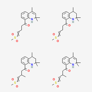 molecular formula C74H100N4O12S4 B13393315 3-methyl-5-methylsulfonyl-1-(2,2,4-trimethyl-3,4-dihydro-1H-quinolin-8-yl)pent-4-en-1-one;3-methyl-5-methylsulfonyl-1-(2,2,4-trimethyl-1H-quinolin-8-yl)pent-4-en-1-one;5-methylsulfonyl-1-(2,2,4-trimethyl-3,4-dihydro-1H-quinolin-8-yl)pent-4-en-1-one;5-methylsulfonyl-1-(2,2,4-trimethyl-1H-quinolin-8-yl)pent-4-en-1-one 