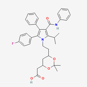 molecular formula C36H39FN2O5 B13393764 2-[6-[2-[2-(4-Fluorophenyl)-3-phenyl-4-(phenylcarbamoyl)-5-propan-2-ylpyrrol-1-yl]ethyl]-2,2-dimethyl-1,3-dioxan-4-yl]acetic acid 