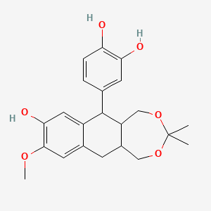 molecular formula C22H26O6 B13393799 4-[(5aR,6S,11aR)-8-hydroxy-9-methoxy-3,3-dimethyl-1,5,5a,6,11,11a-hexahydrobenzo[h][2,4]benzodioxepin-6-yl]benzene-1,2-diol 