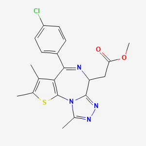 molecular formula C20H19ClN4O2S B13393835 methyl 2-[7-(4-chlorophenyl)-4,5,13-trimethyl-3-thia-1,8,11,12-tetrazatricyclo[8.3.0.02,6]trideca-2(6),4,7,10,12-pentaen-9-yl]acetate 