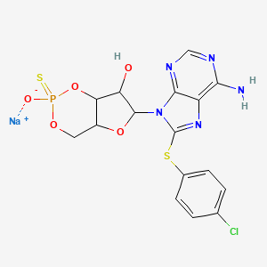 molecular formula C16H14ClN5NaO5PS2 B13393918 sodium;6-[6-amino-8-(4-chlorophenyl)sulfanylpurin-9-yl]-2-oxido-2-sulfanylidene-4a,6,7,7a-tetrahydro-4H-furo[3,2-d][1,3,2]dioxaphosphinin-7-ol 