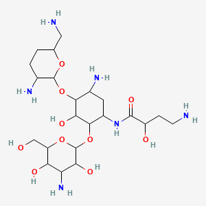 molecular formula C22H44N6O10 B13393980 4-amino-N-[5-amino-4-[3-amino-6-(aminomethyl)oxan-2-yl]oxy-2-[4-amino-3,5-dihydroxy-6-(hydroxymethyl)oxan-2-yl]oxy-3-hydroxycyclohexyl]-2-hydroxybutanamide 