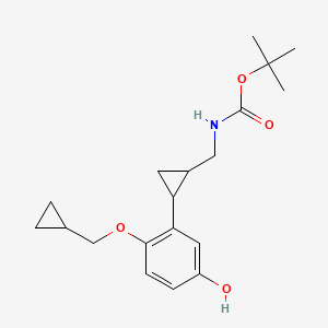 molecular formula C19H27NO4 B13394045 tert-Butyl N-({2-[2-(cyclopropylmethoxy)-5-hydroxyphenyl]cyclopropyl}methyl)carbamate 