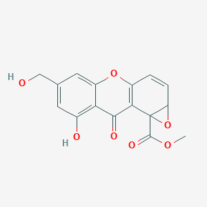 molecular formula C16H12O7 B133957 methyl 8-hydroxy-6-(hydroxymethyl)-9-oxo-1aH-oxireno[2,3-a]xanthene-9b-carboxylate CAS No. 144678-18-2