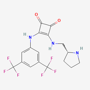 molecular formula C17H15F6N3O2 B13395794 3-[[3,5-Bis(trifluoromethyl)phenyl]amino]-4-[[(2R)-2-pyrrolidinylmethyl]amino]-3-cyclobutene-1,2-dione 