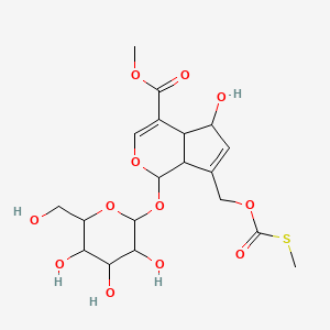 molecular formula C19H26O12S B13396026 Methyl 5-hydroxy-7-(methylsulfanylcarbonyloxymethyl)-1-[3,4,5-trihydroxy-6-(hydroxymethyl)oxan-2-yl]oxy-1,4a,5,7a-tetrahydrocyclopenta[c]pyran-4-carboxylate 