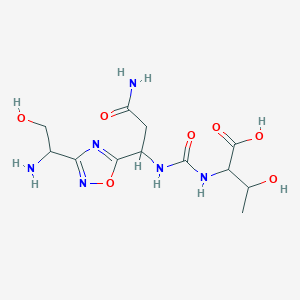 molecular formula C12H20N6O7 B13396048 (2S)-2-({[(1S)-1-{3-[(1R)-1-amino-2-hydroxyethyl]-1,2,4-oxadiazol-5-yl}-2-carbamoylethyl]carbamoyl}amino)-3-hydroxybutanoic acid 