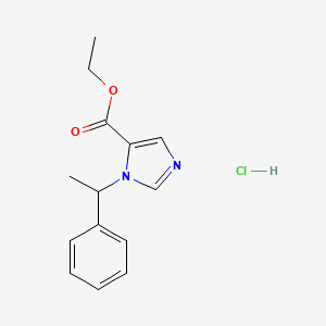 molecular formula C14H17ClN2O2 B13396077 Imidazole-5-carboxylic acid, 1-(alpha-methylbenzyl)-, ethyl ester, hydrochloride, DL- CAS No. 10573-22-5