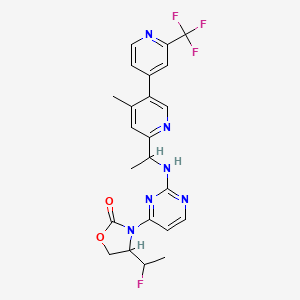 molecular formula C23H22F4N6O2 B13396136 4-(1-fluoroethyl)-3-[2-[1-[4-methyl-5-[2-(trifluoromethyl)pyridin-4-yl]pyridin-2-yl]ethylamino]pyrimidin-4-yl]-1,3-oxazolidin-2-one 