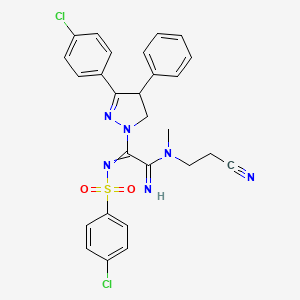 molecular formula C27H24Cl2N6O2S B13396212 2-[5-(4-chlorophenyl)-4-phenyl-3,4-dihydropyrazol-2-yl]-2-(4-chlorophenyl)sulfonylimino-N-(2-cyanoethyl)-N-methylethanimidamide CAS No. 9025-38-1