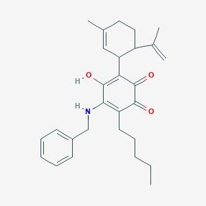 molecular formula C28H35NO3 B13396588 5-(Benzylamino)-4-hydroxy-3-(3-methyl-6-prop-1-en-2-ylcyclohex-2-en-1-yl)-6-pentylcyclohexa-3,5-diene-1,2-dione 