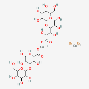 molecular formula C24H42Br2Ca2O24 B13396622 Dicalcium;2,3,5,6-tetrahydroxy-4-[3,4,5-trihydroxy-6-(hydroxymethyl)oxan-2-yl]oxyhexanoate;dibromide 