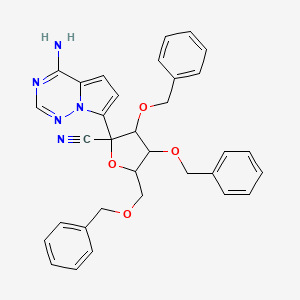 molecular formula C33H31N5O4 B13396665 2-(4-Aminopyrrolo[2,1-f][1,2,4]triazin-7-yl)-3,4-bis(phenylmethoxy)-5-(phenylmethoxymethyl)oxolane-2-carbonitrile 