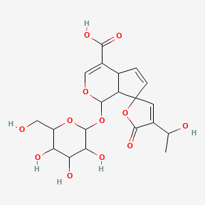 molecular formula C20H24O12 B13397089 4'-(1-hydroxyethyl)-5'-oxo-1-[3,4,5-trihydroxy-6-(hydroxymethyl)oxan-2-yl]oxyspiro[4a,7a-dihydro-1H-cyclopenta[c]pyran-7,2'-furan]-4-carboxylic acid 