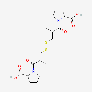 molecular formula C18H28N2O6S2 B13397310 (2S)-1-[(2S)-3-[[(2S)-3-[(2S)-2-carboxypyrrolidin-1-yl]-2-methyl-3-oxopropyl]disulfanyl]-2-methylpropanoyl]pyrrolidine-2-carboxylic acid 