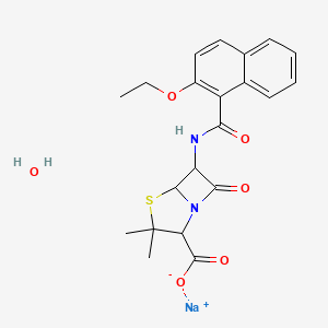 molecular formula C21H23N2NaO6S B13397340 sodium (2S,5R,6R)-6-(2-ethoxy-1-naphthamido)-3,3-dimethyl-7-oxo-4-thia-1-azabicyclo[3.2.0]heptane-2-carboxylate hydrate 