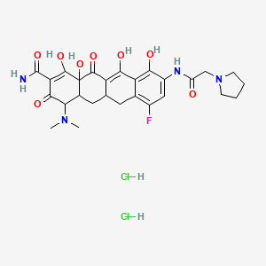 molecular formula C27H33Cl2FN4O8 B13397384 4-(dimethylamino)-7-fluoro-1,10,11,12a-tetrahydroxy-3,12-dioxo-9-[(2-pyrrolidin-1-ylacetyl)amino]-4a,5,5a,6-tetrahydro-4H-tetracene-2-carboxamide;dihydrochloride 