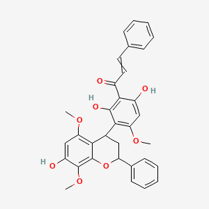 molecular formula C33H30O8 B13397415 1-[2,6-dihydroxy-3-(7-hydroxy-5,8-dimethoxy-2-phenyl-3,4-dihydro-2H-chromen-4-yl)-4-methoxyphenyl]-3-phenylprop-2-en-1-one 