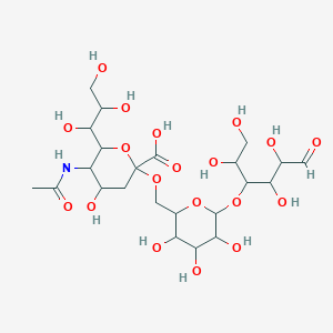 molecular formula C23H39NO19 B13397427 5-acetamido-4-hydroxy-6-(1,2,3-trihydroxypropyl)-2-[[3,4,5-trihydroxy-6-(1,2,4,5-tetrahydroxy-6-oxohexan-3-yl)oxyoxan-2-yl]methoxy]oxane-2-carboxylic acid 