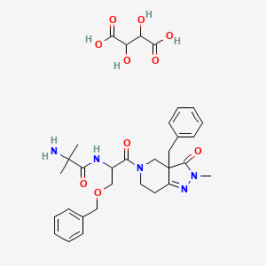 molecular formula C32H41N5O10 B13398076 N-[1-(3a-benzyl-2-methyl-3-oxo-6,7-dihydro-4H-pyrazolo[4,3-c]pyridin-5-yl)-1-oxo-3-phenylmethoxypropan-2-yl]-2-amino-2-methylpropanamide;2,3-dihydroxybutanedioic acid 