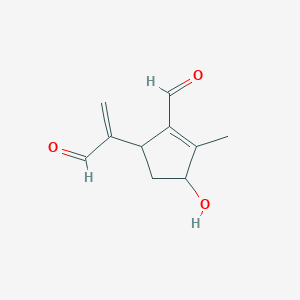 molecular formula C10H12O3 B13398078 3-Hydroxy-2-methyl-5-(3-oxoprop-1-en-2-yl)cyclopentene-1-carbaldehyde 