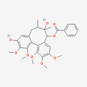 molecular formula C30H34O9 B13398110 Schizantherin E; 5,6,7,8-Tetrahydro-1,2,10,11,12-pentamethoxy-6,7-dimethyl-dibenzo[a,c]cyclooctene-3,7,8-triol-8-benzoate Stereoisomer 
