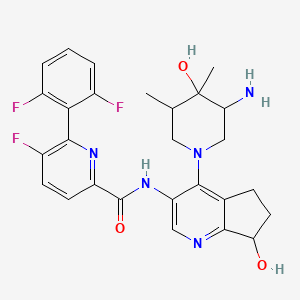 molecular formula C27H28F3N5O3 B13398139 N-[4-(3-amino-4-hydroxy-4,5-dimethylpiperidin-1-yl)-7-hydroxy-6,7-dihydro-5H-cyclopenta[b]pyridin-3-yl]-6-(2,6-difluorophenyl)-5-fluoropyridine-2-carboxamide CAS No. 8016-38-4