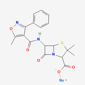 molecular formula C19H18N3NaO5S B13398613 sodium;(2S,5R,6R)-3,3-dimethyl-6-[(5-methyl-3-phenyl-1,2-oxazole-4-carbonyl)amino]-7-oxo-4-thia-1-azabicyclo[3.2.0]heptane-2-carboxylate 