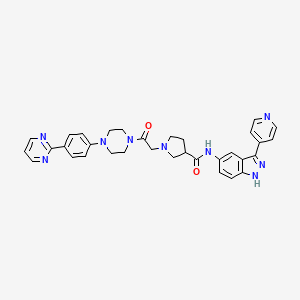 molecular formula C33H33N9O2 B13398615 1-(2-Oxo-2-(4-(4-pyrimidin-2-ylphenyl)piperazin-1-yl)ethyl)pyrrolidine-3-carboxylic acid (3-pyridin-4-yl-1h-indazol-5-yl)amide 