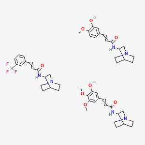 molecular formula C54H69F3N6O8 B13398628 N-(1-azabicyclo[2.2.2]octan-3-yl)-3-(3,4-dimethoxyphenyl)prop-2-enamide;N-(1-azabicyclo[2.2.2]octan-3-yl)-3-[3-(trifluoromethyl)phenyl]prop-2-enamide;N-(1-azabicyclo[2.2.2]octan-3-yl)-3-(3,4,5-trimethoxyphenyl)prop-2-enamide CAS No. 62213-14-3